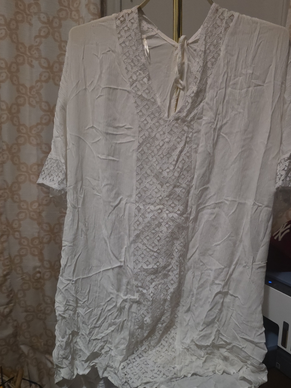 White Lace-Panel Boho Tunic
